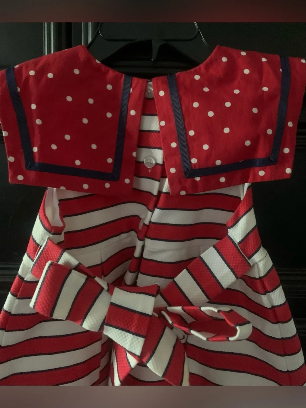 Red and White Striped Girls' Sailor-Style Dress